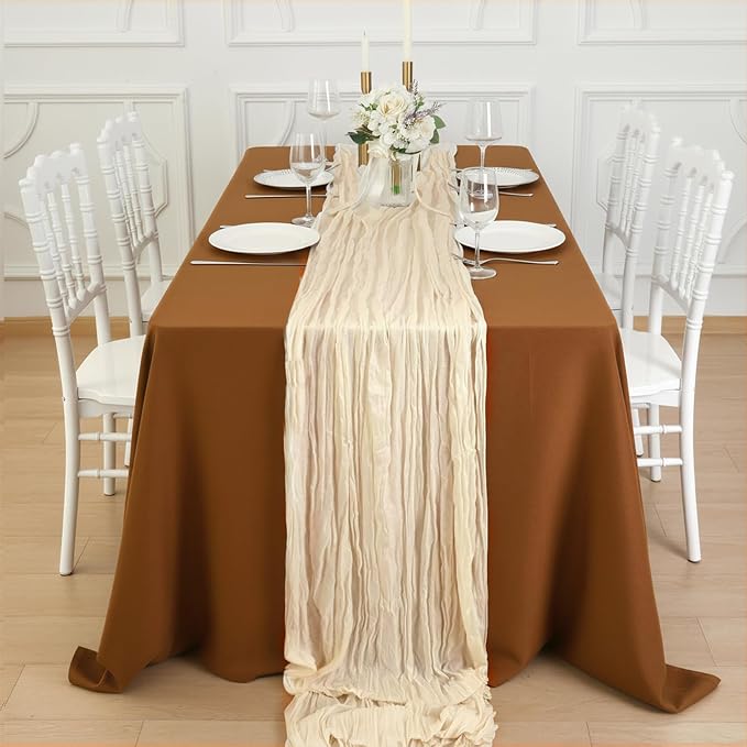 1 Pack Ivory Cream Cheesecloth Table Runner 120 Inch Boho Wedding Decor | - Image 4