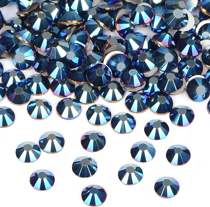1440PCS Art Nail Rhinestones Non Hotfix Glue Fix Round Crystals Glass Flatback for DIY Jewelry Making with one Picking Pen (ss12 1440pcs, Mine Blue)
