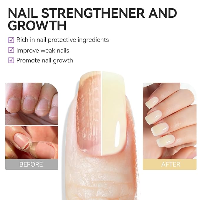 Nail Polish Strengthener and Growth Treatment: Yellow Gelike EC 6 in 1 Natural Nail Hardener Extra Strong and Growth - Long Lasting Nail Repair for Damaged Nails - For Daily Work Home Salon