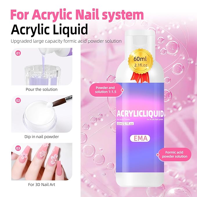 Major Dijit Acrylic Nail Kit with Drill - Starter Set with White Pink Clear Acrylic Powder, 6 Gel Polishes, UV LED Lamp, Nail Decorations and Tools for Home Manicure