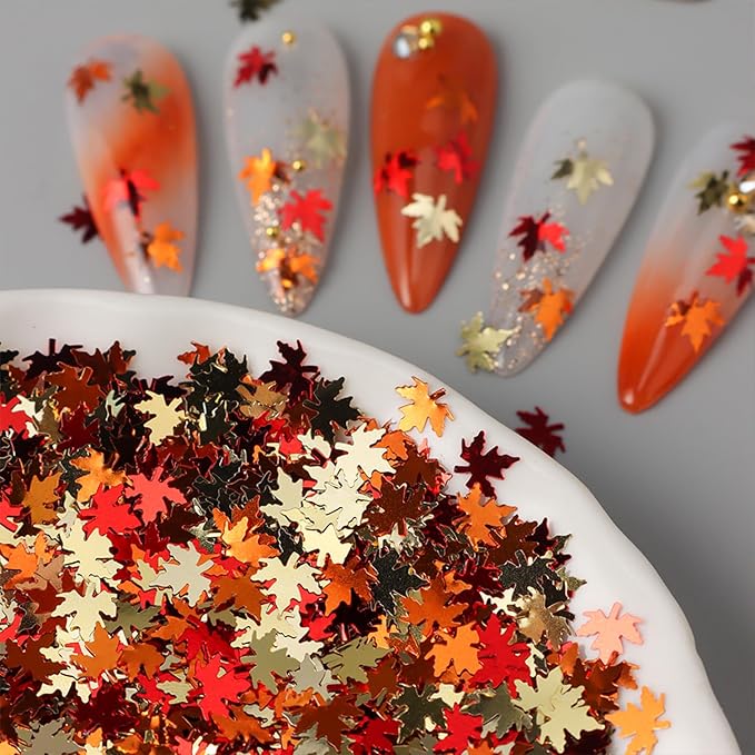 Laser Maple Leaf Nail Sequins Fall Maple Leaves Glitter for Nails Holographic Nail Art Design Supplies 3D Autumn Glitters Flakes Decor