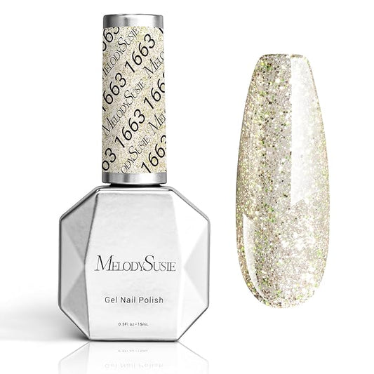 MelodySusie Lime Forth Glitter Gel Nail Polish,0.5 Fl Oz Soak Off UV LED Shiny Diamond Glitter Gel Polish Gift for Women Nail Art Manicure Salon DIY Nail Design Decoration at Home-A1312