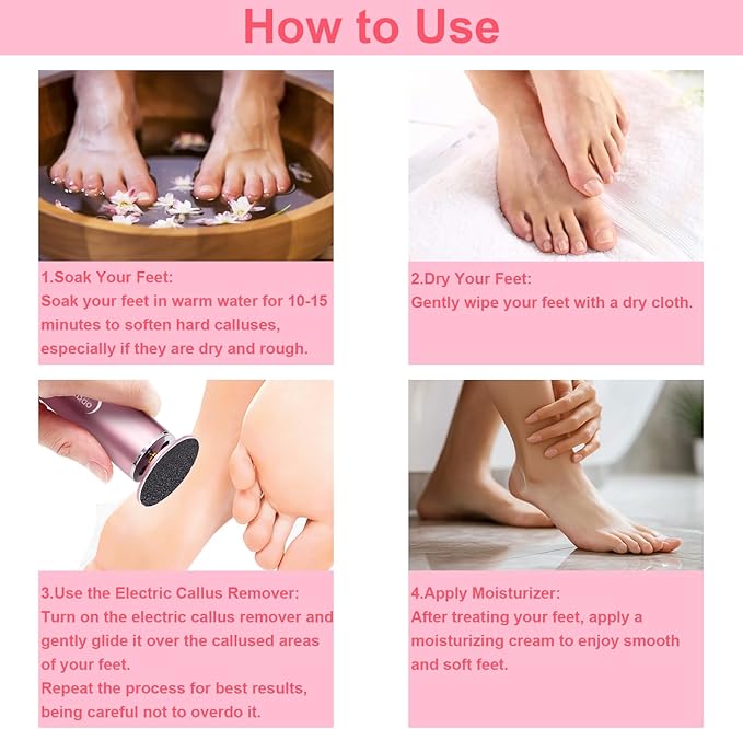 Electric Foot Callus Remover - Callus Remover for Feet,Professional Pedicure Tool for Dead Skin and Calluses,Adjustable Speed Foot File with 60 Pcs Sandpaper Discs - Pink