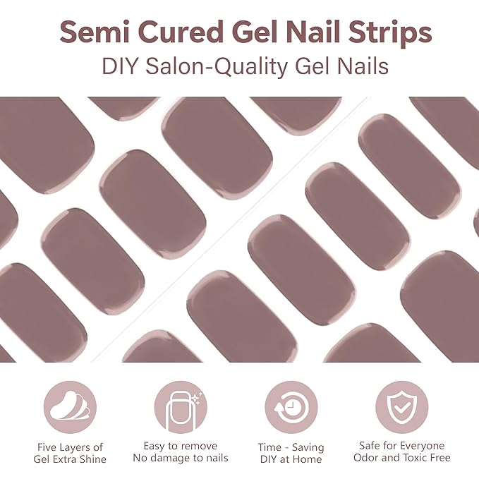 Semi Cured Gel Nail Strips-Salon Quality Work Nails Trendy Coffee Colors,Office Chic & Professional,Quick and Easy Apply Nail Stickers Works with Any UV/LED Lamps(Cream Beige)