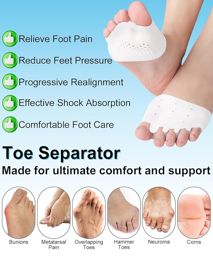 2 Pairs Silicone Toe Separators for Women and Men, Metatarsal Bunion Corrector Cushion, Soft And Breathable Toes Spacers for Foot Pain Relief (2*White)
