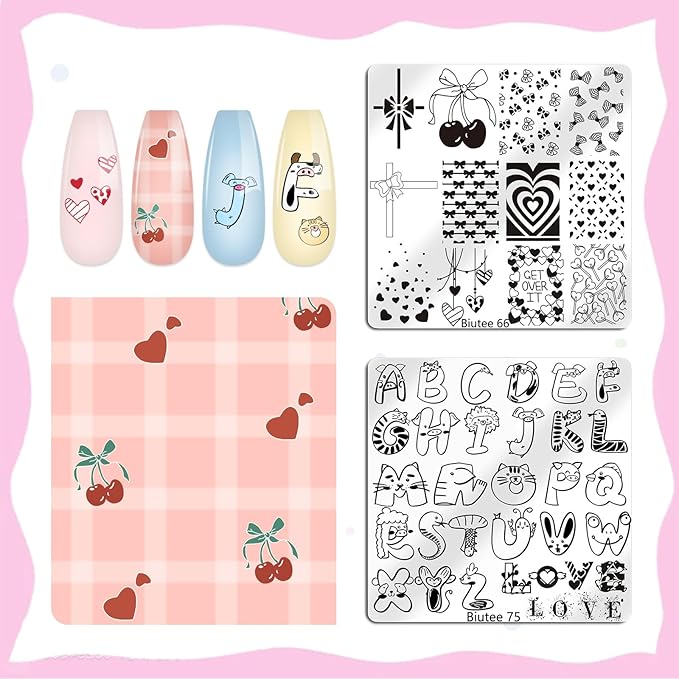 Biutee Nail Stamping Plate 15PCS Nail Stamper Kit Nail Art Stamping Plates Set with Nail Stamper, Scraper & Storage Bag, Nail Stamping Kit Star Bowknot Love Butterfly Leaf Halloween Design Template