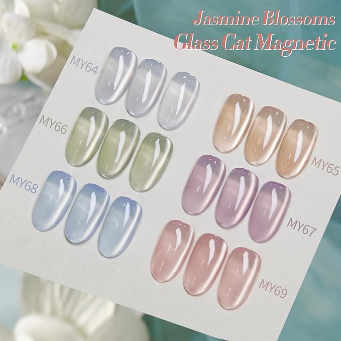 Born Pretty Magnetic Gel Nail Polish Water Light Magnetic Eye Gel Jelly Glass Crystal Glitter Shimmer Auroras Magnetic Gel Nail Art Manicure Kit 6PCS