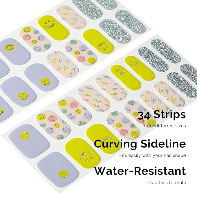 NAILOG Semi Cured Gel Nail Strips 34 pcs| Buy 2 Get 1 UV Lamp | Long Lasting Nail Polish Sticker Wraps with Glossy Gel Finish, Feeling Good