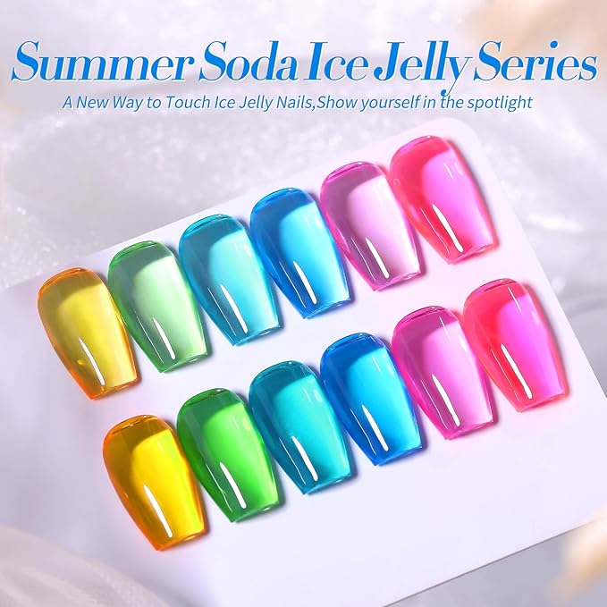 Born Pretty Jelly Gel Nail Polish Halloween Neon Gel Polish,Hot Pink Purple Blue Green Yellow 6Colors Translucent Effect,Soak Off U v LED Light Cure Nail Art Kit for Salon Manicure and DIY at Home