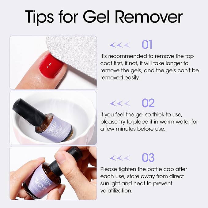 Gellen Gel Nail Polish Remover, 1pc Gel Polish Remover for Nails, Quick & Easy Nail Gel Remover in 2-5 Minutes, No Need Soaking Or Wrapping -15ml