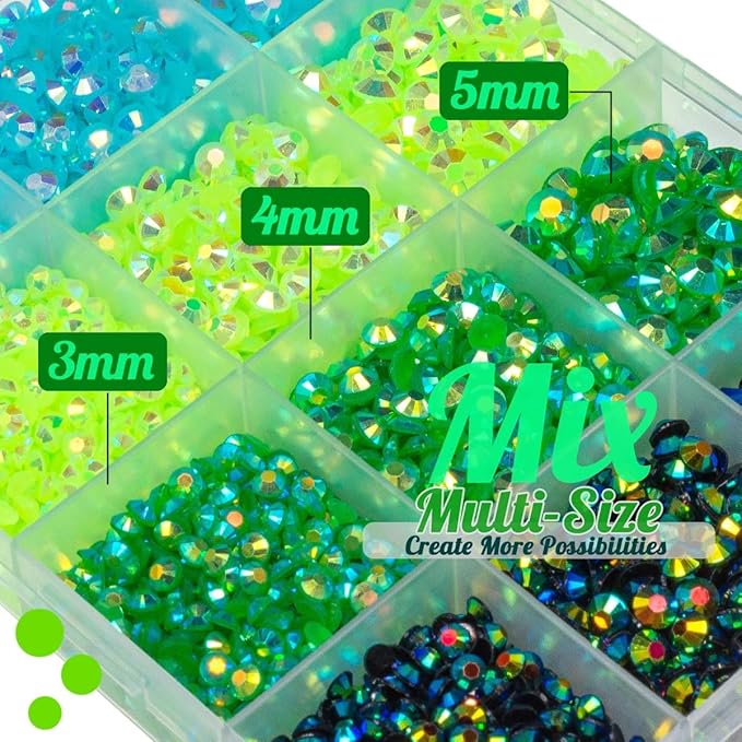 Green Jelly Resin Rhinestones Bulk 3mm 4mm 5mm Flatback Fresh Green Emerald Green Stones for Crafting Non-Hotfix Peacok AB Resin Gems Diamonds for Nails Eyes Face Makeup Tumblers DIY Crafts