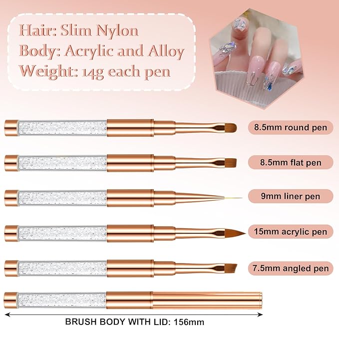 5 Pcs Nail Art Clean Up Brushes, Gel Nail Brushes Round/Angled/Flat/Liner/Nail Polish Clean Up Brush Professional Nail Polish Remover Painting Tools for Nail Art Design