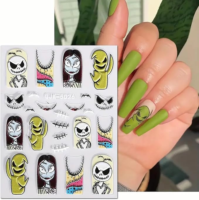 3 Sheets Halloween Nail Art Stickers Decals Pink Skull Spider Web Sugar Skull Nail Decoration 3D Self-Adhesive Nightmare Christmas Stickers for Women Girls