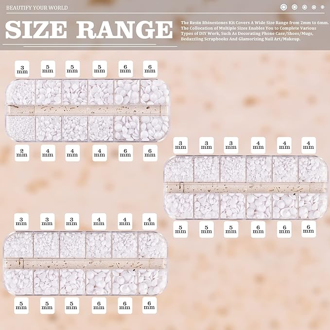5000PCS Resin Rhinestones with Tweezers for Crafting, 2/3/4/5/6mm Flatback Jelly Rhinestones, 3 Box White Non Hotfix Crystal Gems for DIY Crafts Mugs Tumblers Clothes Makeup Nail