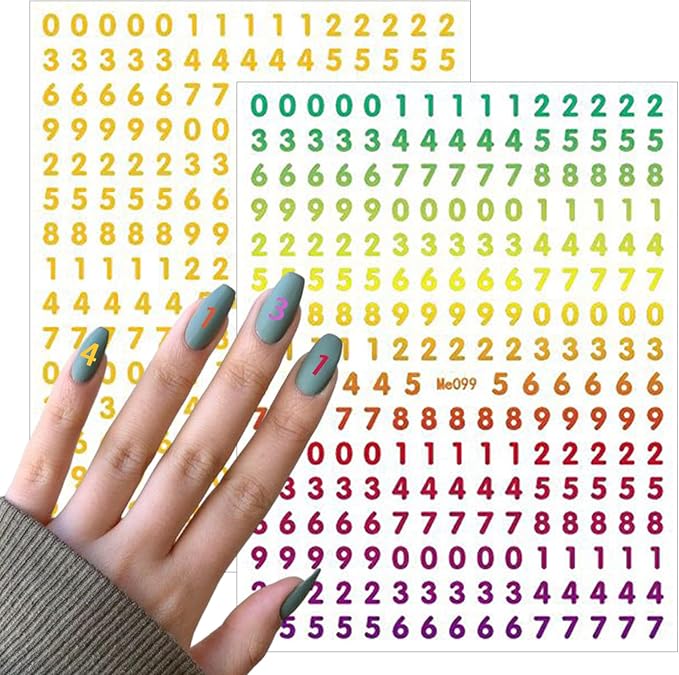 Colorful Number Nail Art Stickers Decals 6 Sheets，3D Holographic Luxury Laser Gold Silver Nail Stickers Rose Gold Black Number Nail Designs Self-Adhesive for Women Girls DIY Nail Decoration Manicure