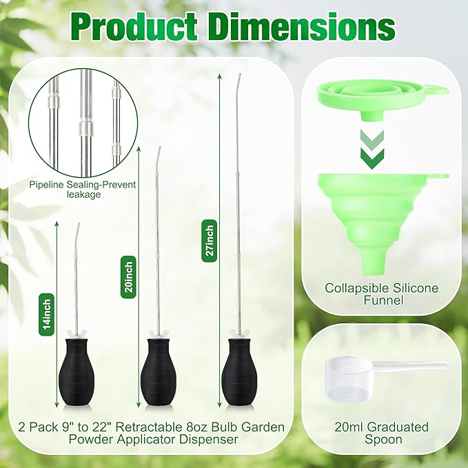 Diatomaceous Earth Powder Duster, 2 Pack, Garden Applicator with Long Metal Tube, Bulb Duster Tool for Home Use (2PCS)