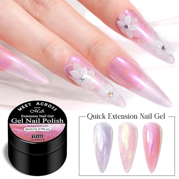 MEET ACROSS Poly Nail Gel 8Pcs Nail Extension Gel Set and Nail Extension Starter Kit for Beginners Nail Art DIY Home Gifts for Women (Aurora-2, 8pcs)