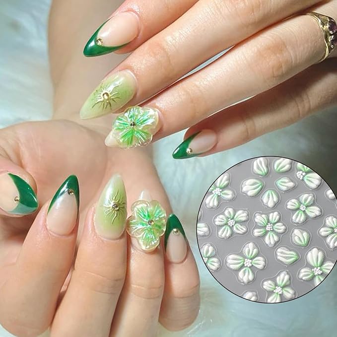 Flower Nail Sticker for Nail Art,Spring Nail Decals Embossed 5D Embossed Crystal Camellia Four-Petal Floral Nail Design Lovely Flowers for Nails Adhesive Gel Slider Charm Decor Manicure Accessories