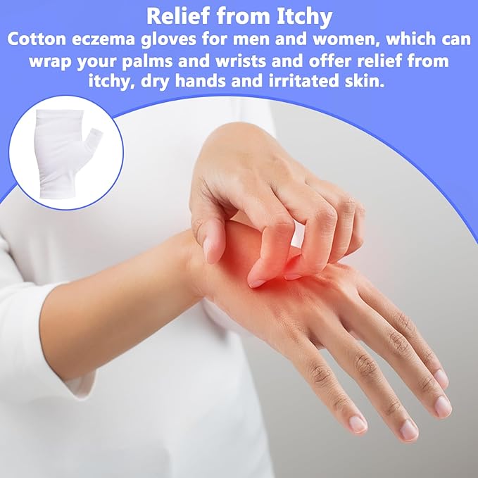 6 Pairs Cotton Gloves Eczema, Cotton Eczema Gloves for Women and Men, Touchscreen Fingerless White Gloves for Art Handling, Fingerless Moisturizing Gloves for Dry Hands Overnight Skin Protect (White)