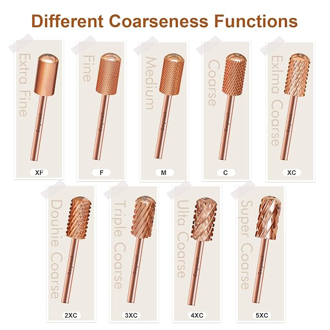 3/32" Large Barrel Smooth Round Top Tungsten Carbide Nail Drill Bit Safety Bit for Gel & Acrylic Removal, 2-Way Rotating Efile Tip, Salon Electric File Accessory (XF Grit, Rose Gold)