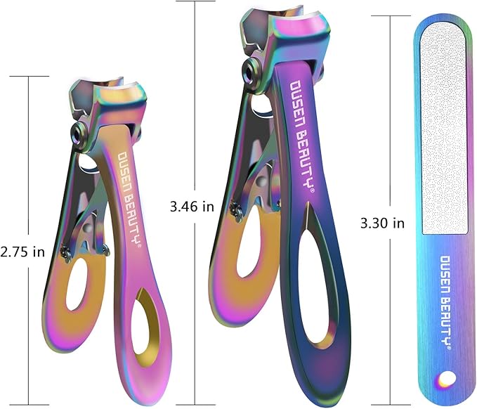 Nail Clippers for Thick Nails, Extra Wide Jaw Opening Nail Cutter for Thick Toenails, Stainless Steel Finger & Toe Nail Clipper with Nail File 3 Pcs Set for Seniors & Adult & Men & Women