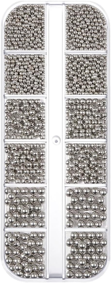 0.8mm Caviar Beads for Nails 6 Sizes Mini Small Stainless Steel Beads Nails Art Decorations Gun Grey DIY Tool Nail Studs Nail Charms Accessories Gold Charms (Dark Grey)