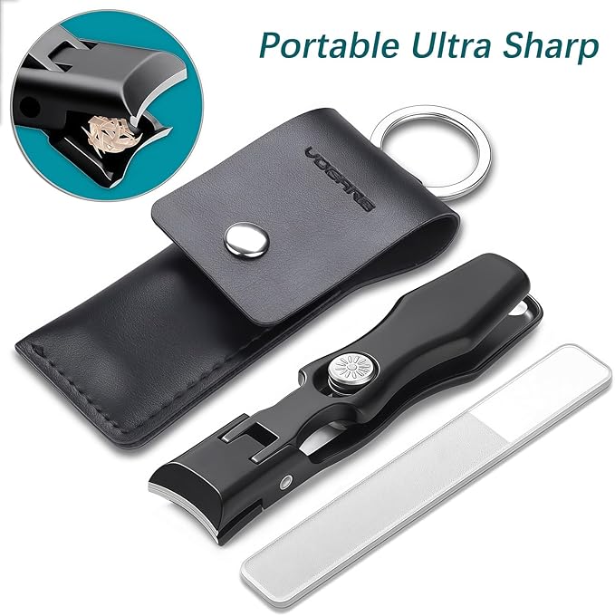 Nail Clippers for Men Thick Nails for Seniors, Large Wide Jaw Opening Portable Ultra Sharp Fingernail and Toenail Clipper Cutters with Catcher for Women, Heavy Duty Stainless Steel, Black
