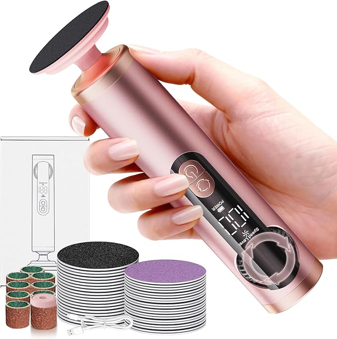 Electric Foot Callus Remover Rechargeable, Professional Pedicure Tools for Feet with 40PCS Sandpaper Discs, Adjustable Speed Heel Scraper for Cracked Heels, Foot Care Scrubber File for Dry Dead Skin