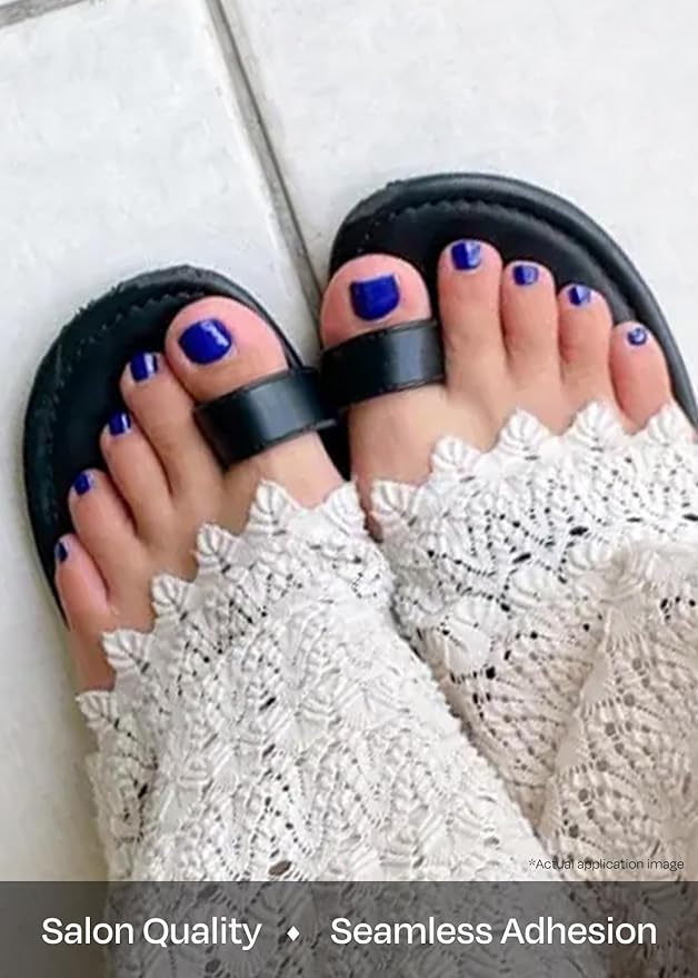 ohora Semi Cured Gel Pedi Strips (P Cobalt Blue) - Blue, Solid, Works with Any UV/LED Lamps, Salon-Quality, Long Lasting, Easy to Apply & Remove - Includes 2 Prep Pads, Nail File & Wooden Stick