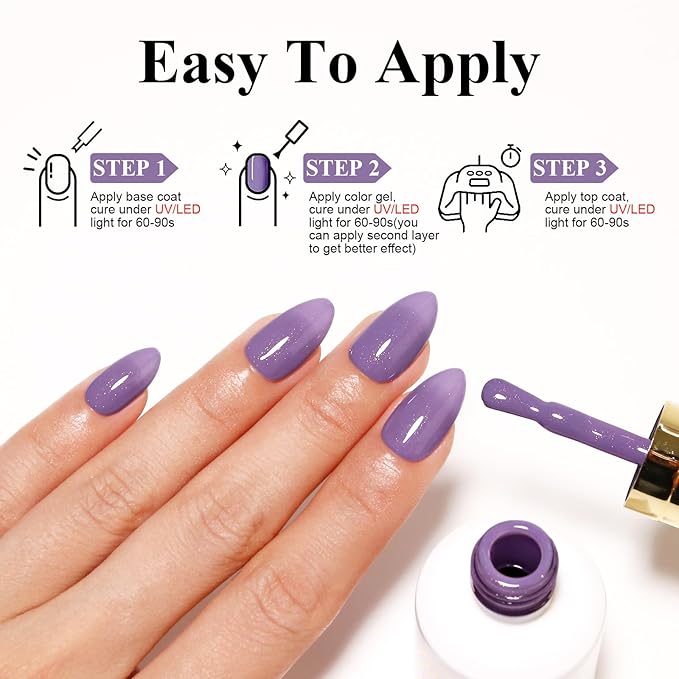 Imtiti Glitter Gel Nail Polish, 0.5 Fl Oz Nude Purple Glitter Gel Polish Soak Off LED U V Gold Shimmer Sparkle Nail Gel Polish DIY Nail Art Starter Manicure Salon Gel Nail Polish Kit