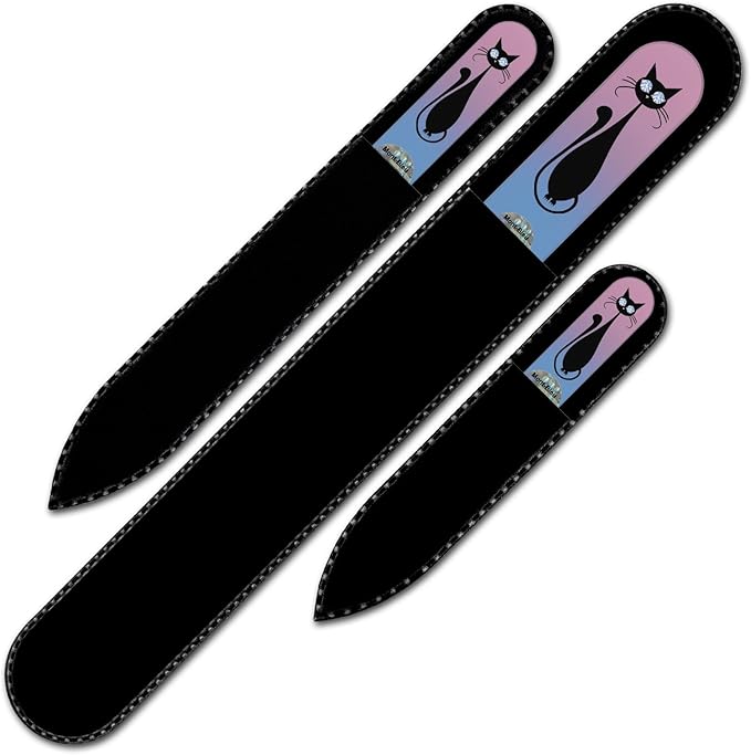 Mont Bleu Set of 3 Cats Crystal Nail Files hand decorated with crystals - Handmade - Czech Tempered Glass