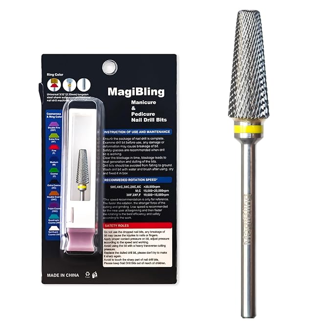 Super Cut 5 In 1 Tapered Barrel 3/32'' Safety Tungsten Nail Drill Bits, Upward teeth, Right handed, Suitable for Manicure Pedicure Cuticle Gel Polishing, Technicians Bits, Grit: Extra Fine.