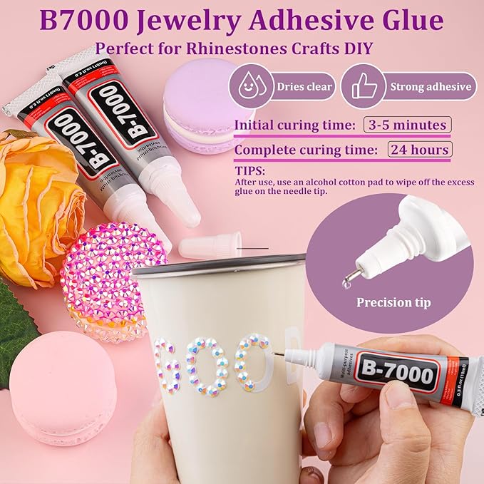 30000Pcs Resin Rhinestones for Bedazzling with Tweezers, White AB Rhinestones for Crafting with B7000 Jewelry Glue for DIY Crafts Clothing Tumblers Shoes Fabric Nail Art