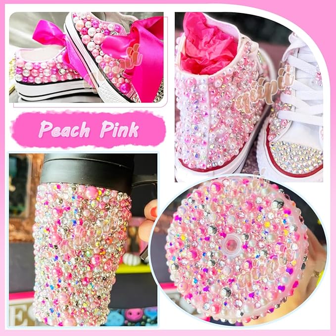 28 Types Pink Flatback Pearls w B7000 Jewelry Glue for Bedazzling Crafting 3mm 4mm 5mm 6mm 8mm 10mm Flatback Colorful Pink AB Half Pearls Charms for Face Eyes Makeup DIY Crafts Tumblers Bottles
