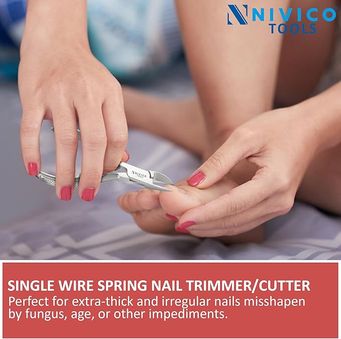 NIVICO Nail Cutter 4" - 10cm, Single Leaf Wire Spring - Professional Nail Clipper Printed Handle Satin Finish, Stainless Steel Nail Trimmer Single leaf Wire Spring for Manicure
