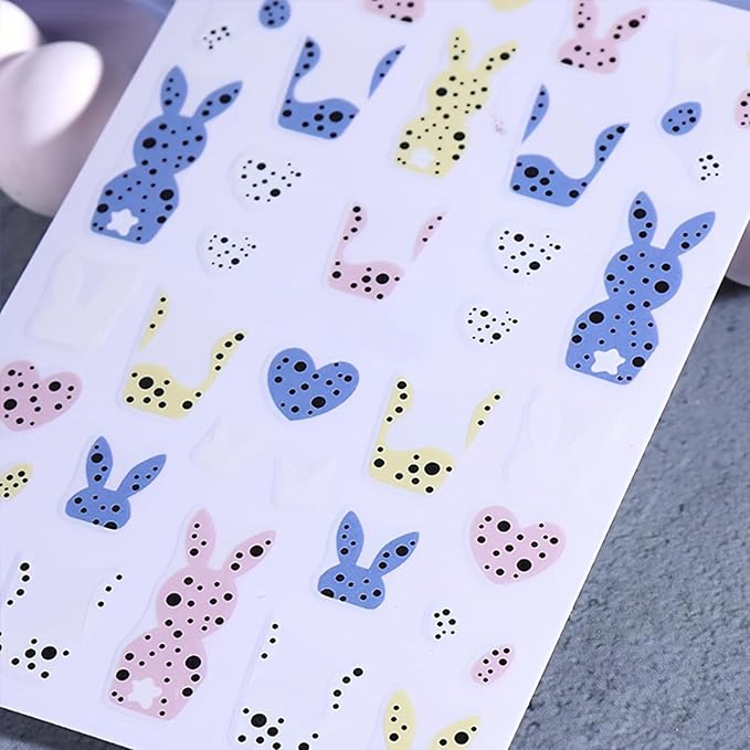 Easter Nail Art Stickers - Bunny Eggs Chick Self-Adhesive 3D Nail Decals for DIY Spring Holiday Floral Rabbits Carrot Manicure (3 Sheets)