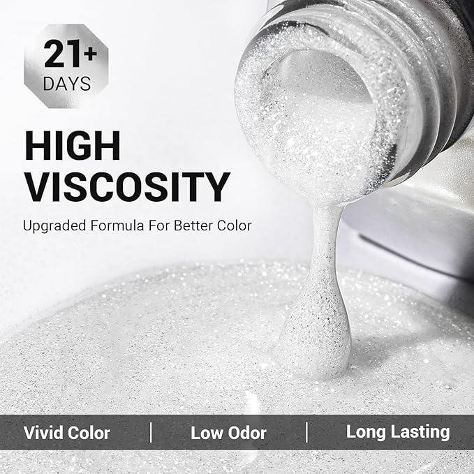 MelodySusie Thick White Glitter Gel Nail Polish,0.5fl oz Soak Off UV LED Sparkle Pure White Glitter Gel Polish Gift for Women Nail Art Manicure Salon DIY Nail Design Decoration at Home-z054