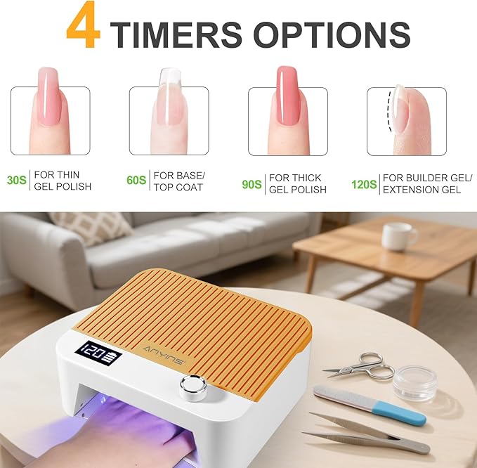 UV Nail Lamp 120W, Professional UV LED Lamp for Gel Nails Long-Lasting 30Pcs Beads Cordless Gel Nail Light, Fast Curing Nail Dryer with Knob for Home Salon DIY Orange
