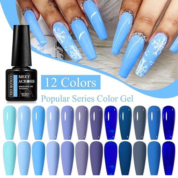 MEET ACROSS 12PCS Gel Nail Polish Set, 12 Colors Gel Nail Kit Art Design Soak Off UV LED,Nail Art Design Gifts for Women (SET-3, 12PCS)