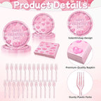 96 Pieces Valentine’s Day Tableware Set – Pink Heart Disposable Plates and - Image 3