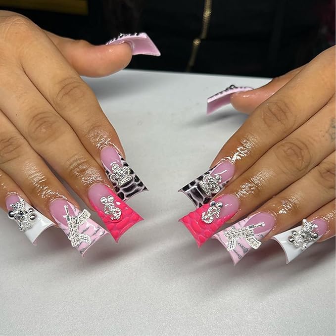 114PCS Gun 3D Nail Charms for Acrylic Nails, Gold Silver Alloy Nail Gems Small Pistol Machine Gun Nail Accessories, Nail Rhinestones for Nail Art Supplies Manicure Craft DIY