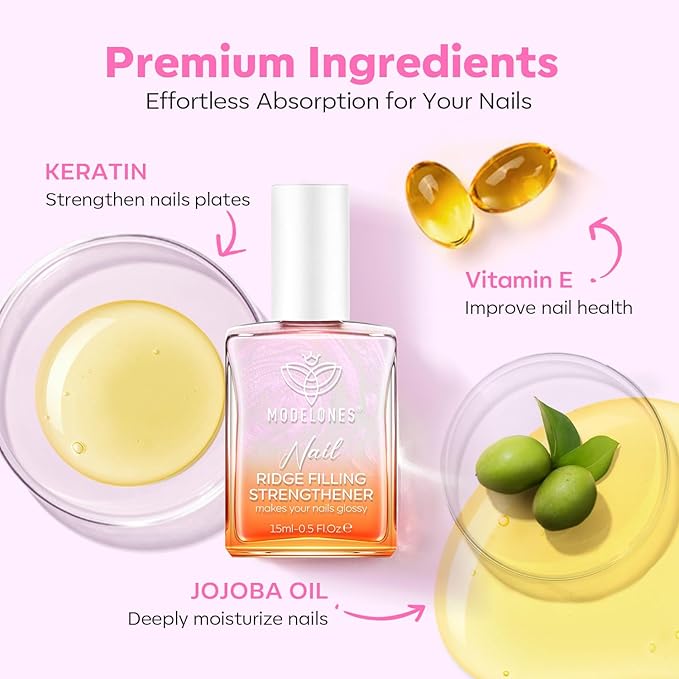 modelones Nail Strengthener Pearl Pink Nail Strengthener and Growth White Nail Polish for Thin Weak & Damaged Nail Repair for Damaged Nails Hardener 15ml