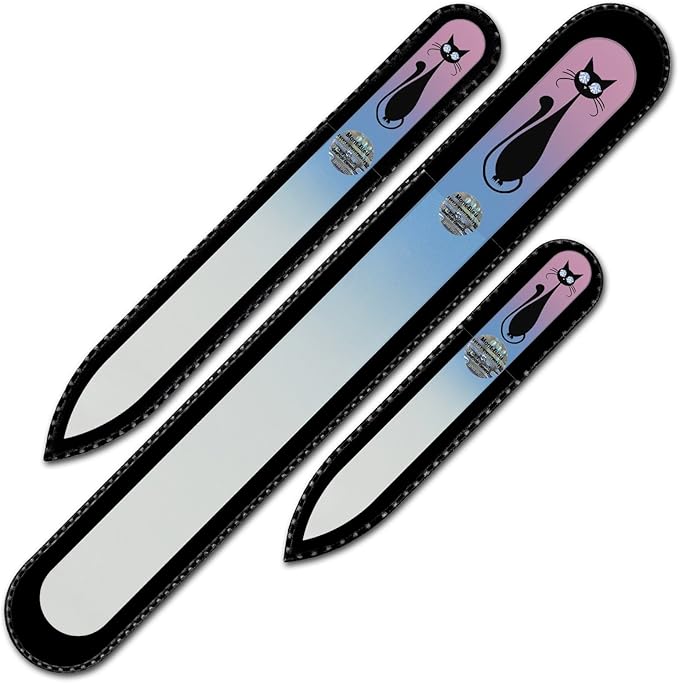 Mont Bleu Set of 3 Cats Crystal Nail Files hand decorated with crystals - Handmade - Czech Tempered Glass