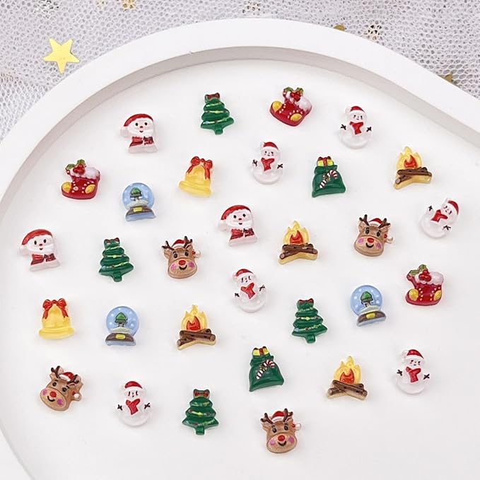 Christmas Nail Art Charms Santa Claus Snowman Resin Nail Charms Elk Bell Santa Tree Torches Red Shoes Nail Art Rhinestones Flat Back Christmas Nail Supplies for Women Girls Manicure DIY Decoration