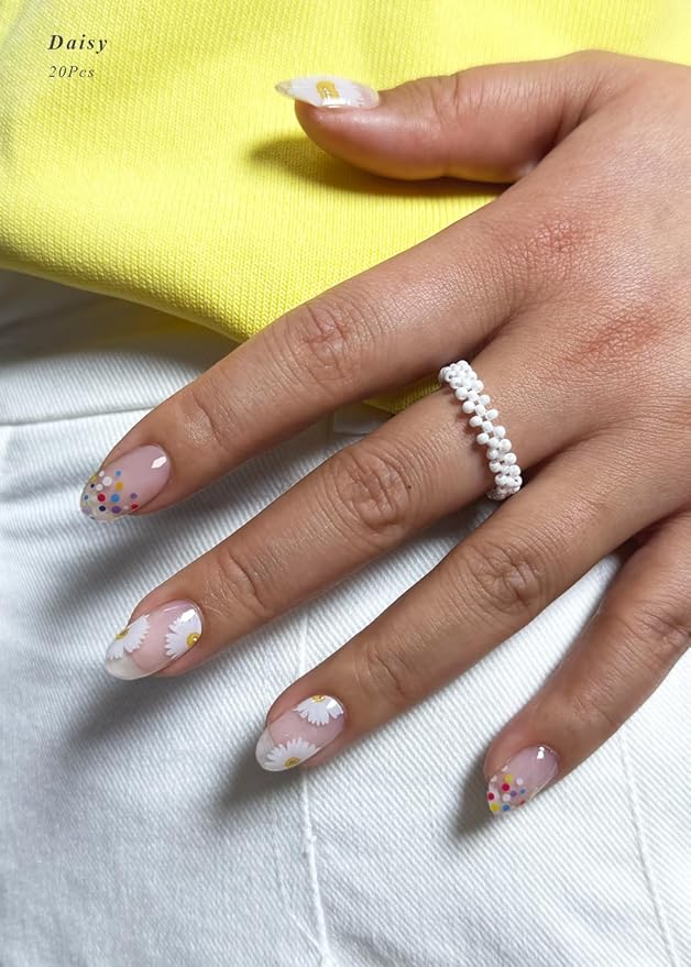 Semi Cured Gel Nail Strips (Daisy), Clear, Summer, 20 Pcs Gel Nail Wraps, Stickers, UV Light Required, Salon Quality, Long Lasting