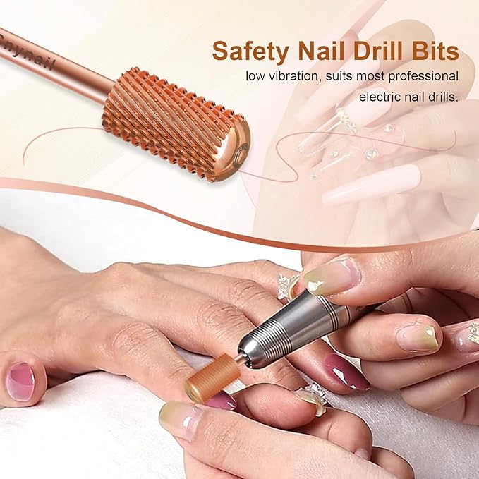 3/32" Large Barrel Smooth Round Top Tungsten Carbide Nail Drill Bit Safety Bit for Gel & Acrylic Removal, 2-Way Rotating Efile Tip, Salon Electric File Accessory (C Grit, Rose Gold)