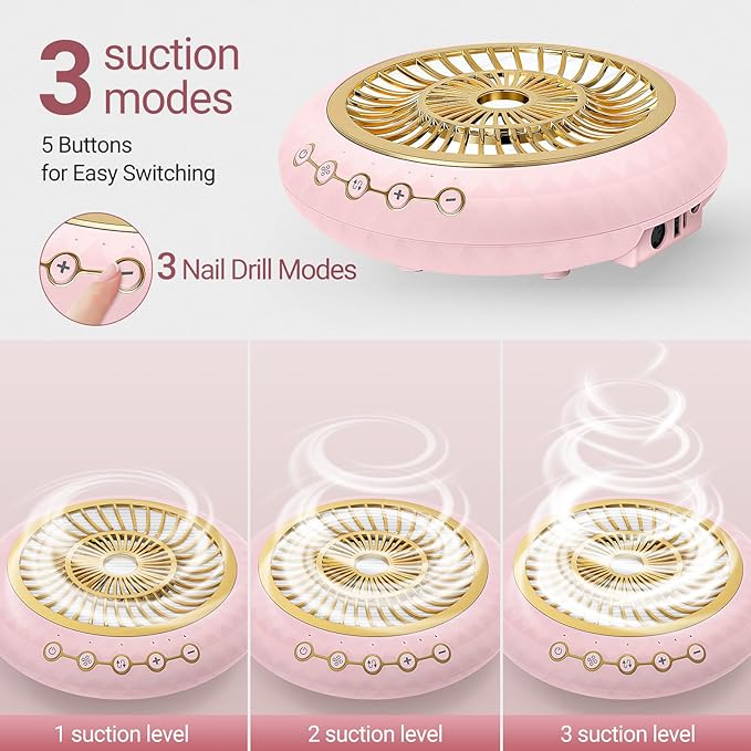 Nail Dust Collector 5000RPM Quiet Vacuum Fan - 30000RPM Nail Drill Electric File with Multiple Professional Grinder Bits(2 in 1 Set),Home & Salon Manicure - Beginners & Pros