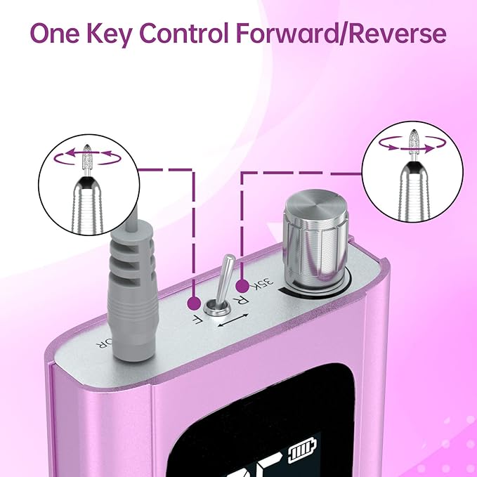 Delanie Professional Portable Electric Nail Drill Machine, 35000 RPM Rechargeable Cordless Nail Filer Electric Nail File for Dip Powder Acrylic Gel Nail, Salon Nail Tool, Violet