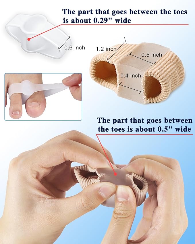 8PC Bunion Toe Separators Gel Bunion Corrector Soft Big Toe Spacers for Feet Women Men Toe Correct, Elasticity Hammer Toe Straightener with 2 Loops (4 Nylon+4Gel)