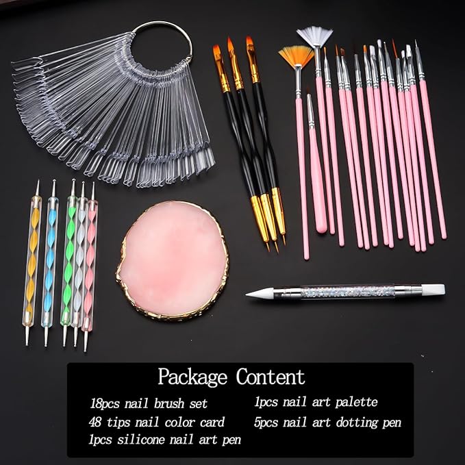 Nail Art Tools 73-pieces Set, Nail Brushes For Nail Art, Resin Agate Stone Nail Art Palette, Dual-ended Silicone Carving Pen Dotting Pen Tools, False Nail Display Tips Nails Art Kit for Nail Design